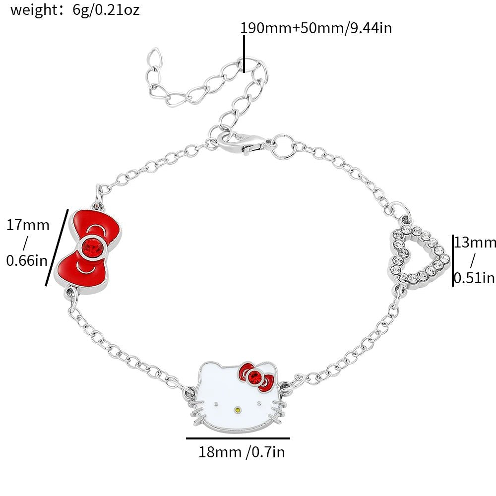 Hello Kitty Heart Rhinestone Metal Bracelet Kawaii Anime Jewelry - Cake Pops Parties