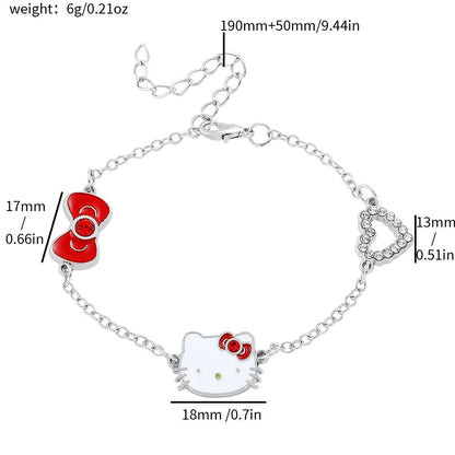 Hello Kitty Heart Rhinestone Metal Bracelet Kawaii Anime Jewelry - Cake Pops Parties