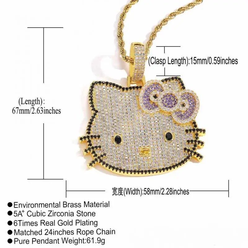 Hello Kitty Hip Hop Chain Sanrio Twist Pendant Necklace Gift - Cake Pops Parties