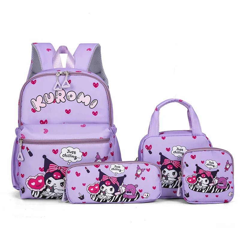 Hello Kitty Kuromi 4PCS Backpack Set - Girls Kindergarten School Bag - Cake Pops Parties