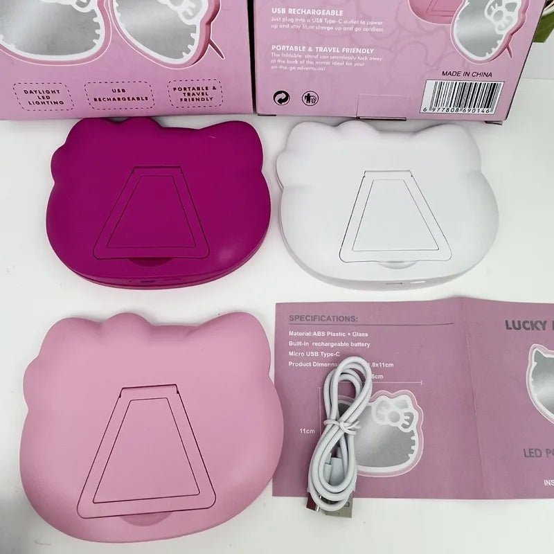 Hello Kitty Luminous Makeup Mirror Foldable USB Charging Stand - Cake Pops Parties