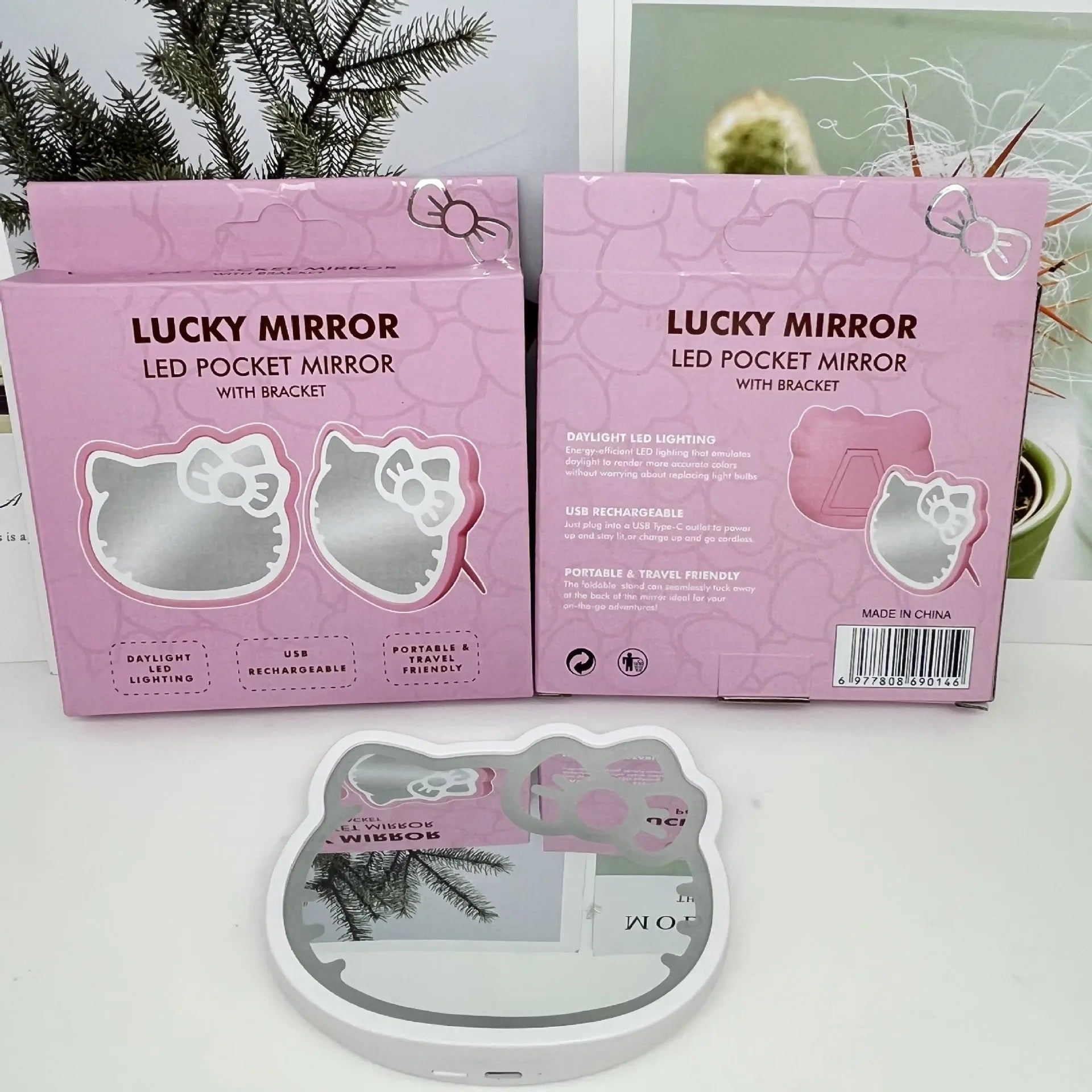 Hello Kitty Luminous Makeup Mirror Foldable USB Charging Stand - Cake Pops Parties
