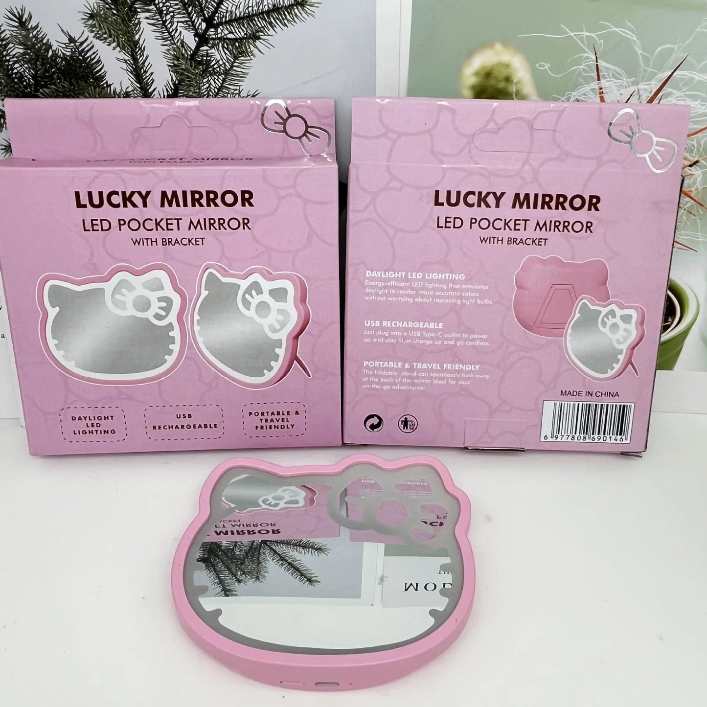 Hello Kitty Luminous Makeup Mirror Foldable USB Charging Stand - Cake Pops Parties