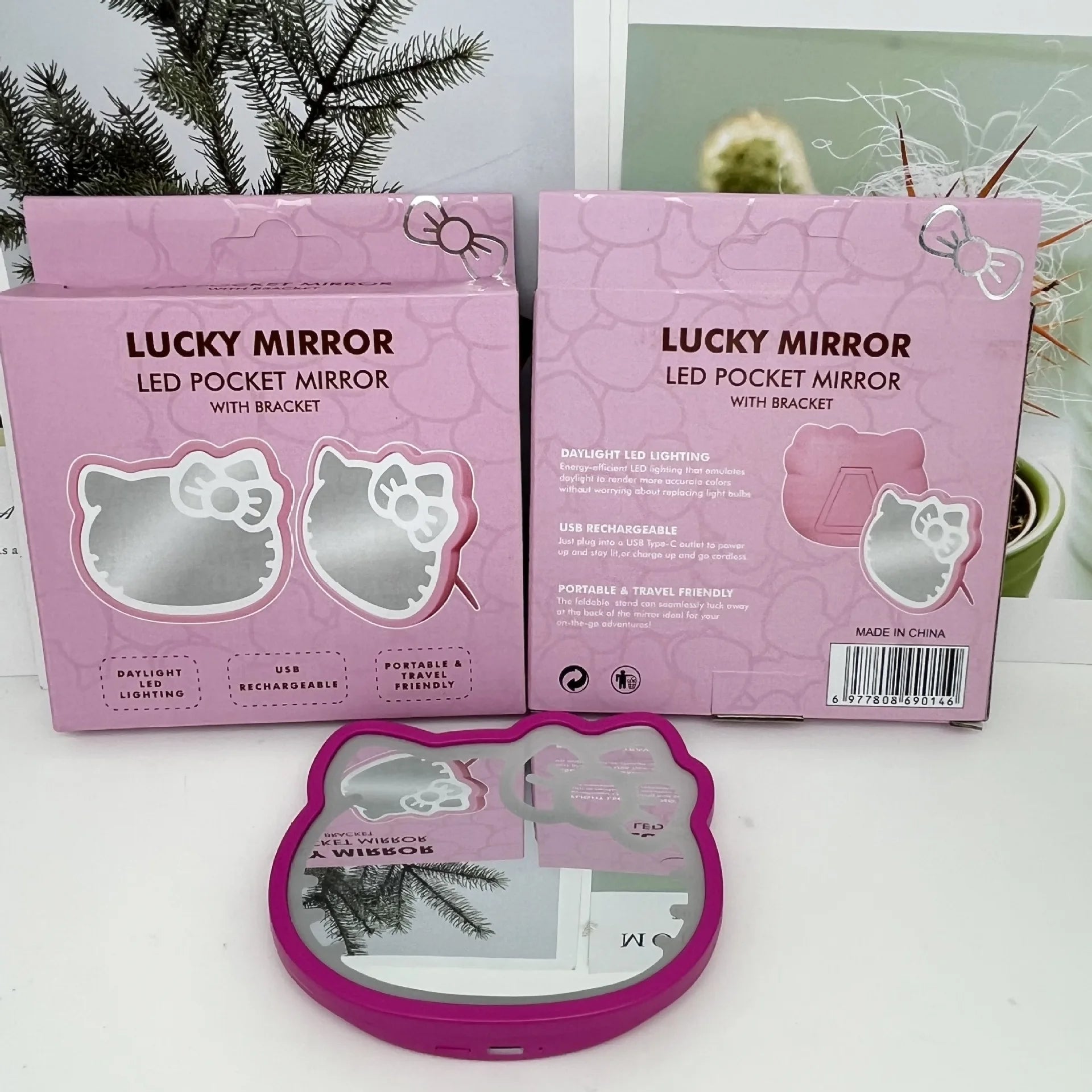 Hello Kitty Luminous Makeup Mirror Foldable USB Charging Stand - Cake Pops Parties