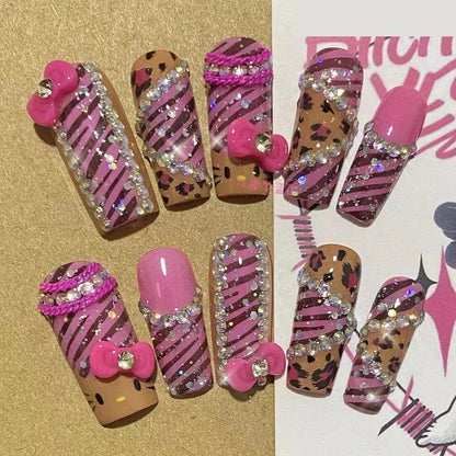 Hello Kitty Nails Y2K Leopard Print Press - On Reusable Set - Cake Pops Parties
