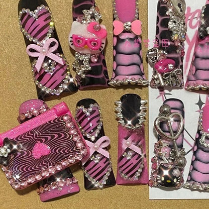 Hello Kitty Nails Y2K Leopard Print Press - On Reusable Set - Cake Pops Parties