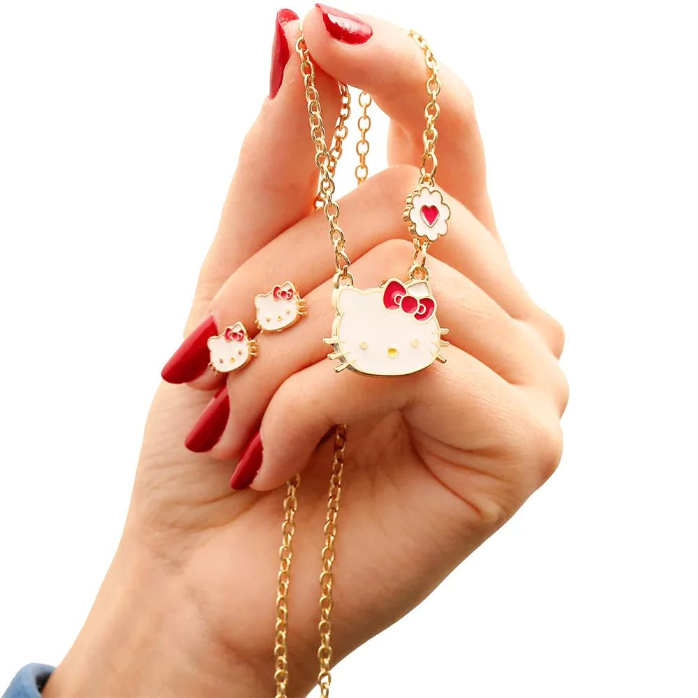 Hello Kitty Necklace Earrings Set Y2K Cat Charm Jewelry - Cake Pops Parties