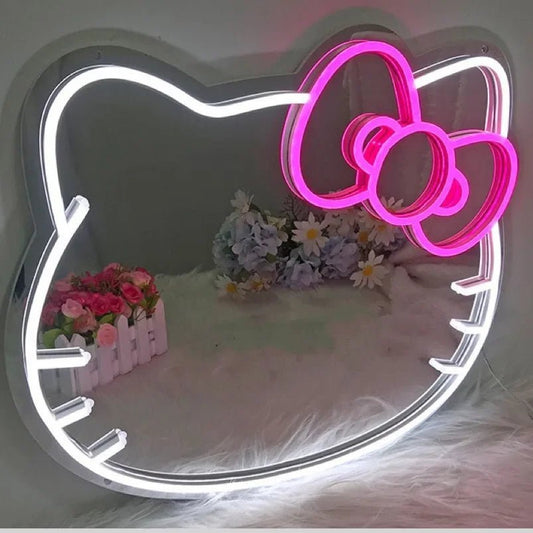 Hello Kitty Neon Mirror LED Wall Decor Night Light Bedroom - Cake Pops Parties