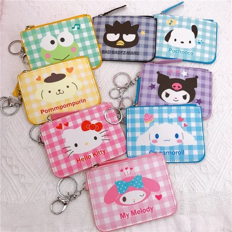 Hello Kitty Plaid Card Holder Coin Purse Keychain - Sanrio Storage Bag - Cake Pops Parties