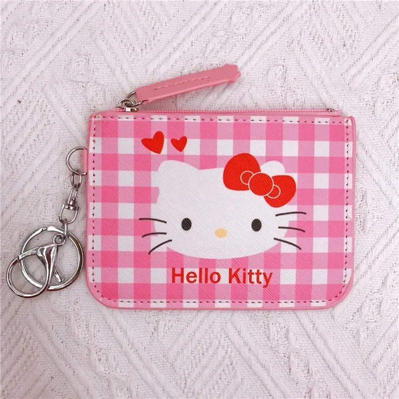 Hello Kitty Plaid Card Holder Coin Purse Keychain - Sanrio Storage Bag - Cake Pops Parties