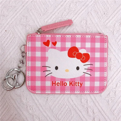 Hello Kitty Plaid Card Holder Coin Purse Keychain - Sanrio Storage Bag - Cake Pops Parties