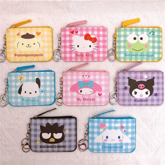 Hello Kitty Plaid Card Holder Coin Purse Keychain - Sanrio Storage Bag - Cake Pops Parties