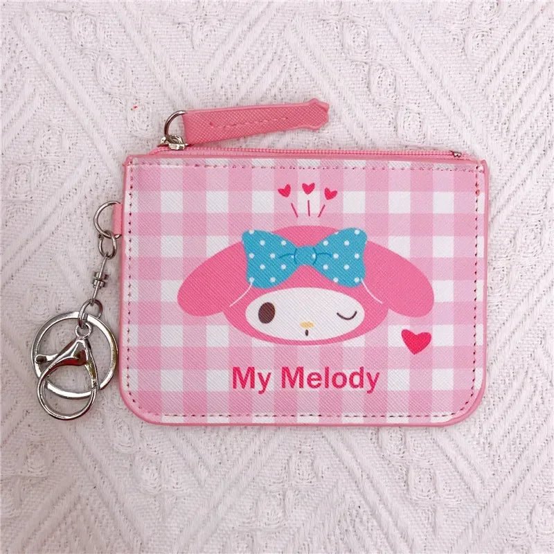 Hello Kitty Plaid Card Holder Coin Purse Keychain - Sanrio Storage Bag - Cake Pops Parties