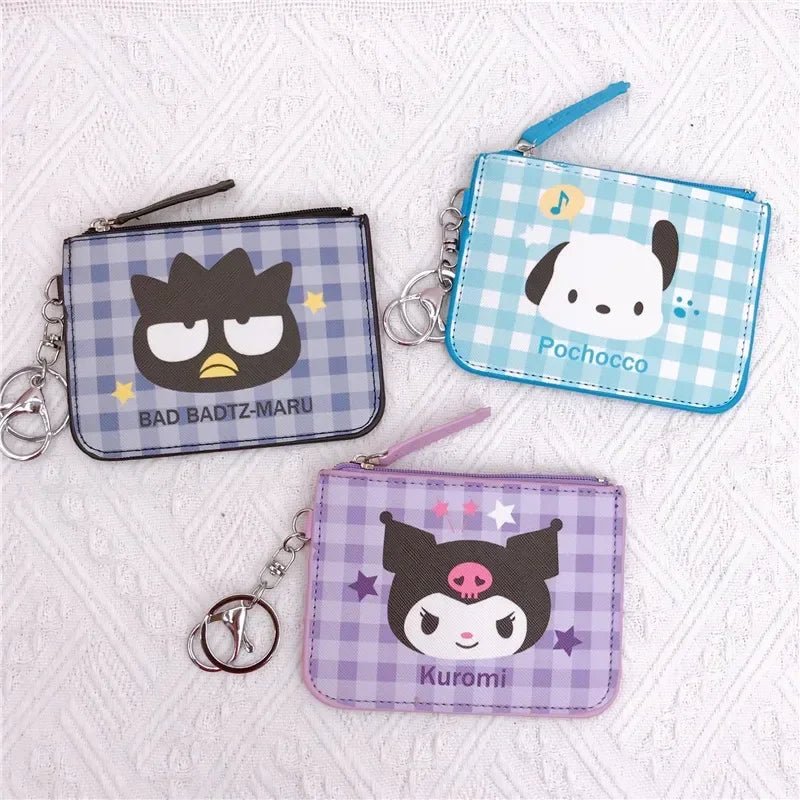 Hello Kitty Plaid Card Holder Coin Purse Keychain - Sanrio Storage Bag - Cake Pops Parties