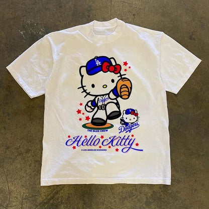 Hello Kitty Sanrio Cute Cartoon Cotton Crew Neck Loose Summer Tee - Cake Pops Parties