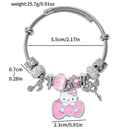 Hello Kitty Silver Charm Bracelet Cute Bow Pendant Gift Jewelry - Cake Pops Parties
