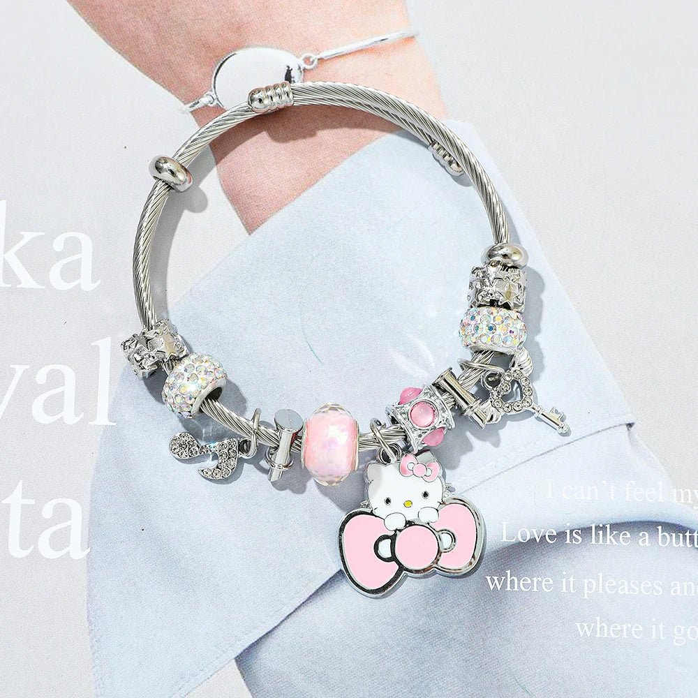Hello Kitty Silver Charm Bracelet Cute Bow Pendant Gift Jewelry - Cake Pops Parties