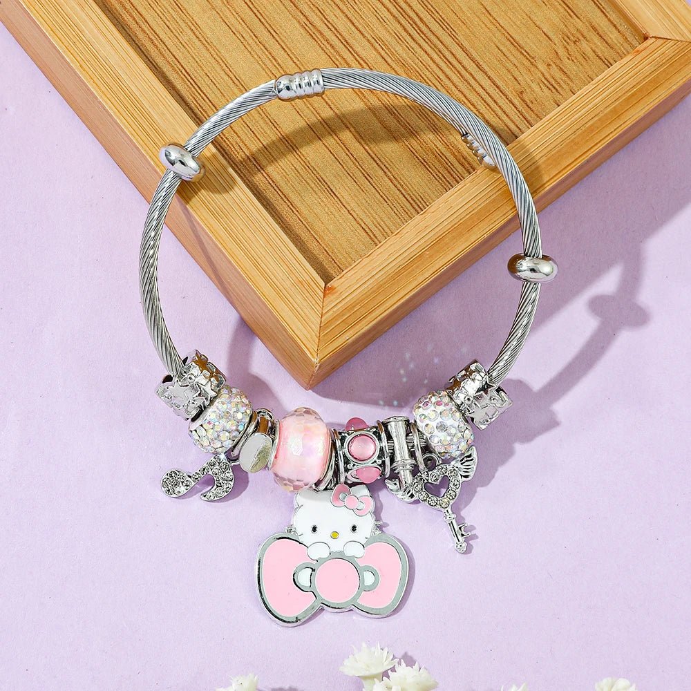 Hello Kitty Silver Charm Bracelet Cute Bow Pendant Gift Jewelry - Cake Pops Parties