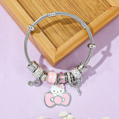 Hello Kitty Silver Charm Bracelet Cute Bow Pendant Gift Jewelry - Cake Pops Parties
