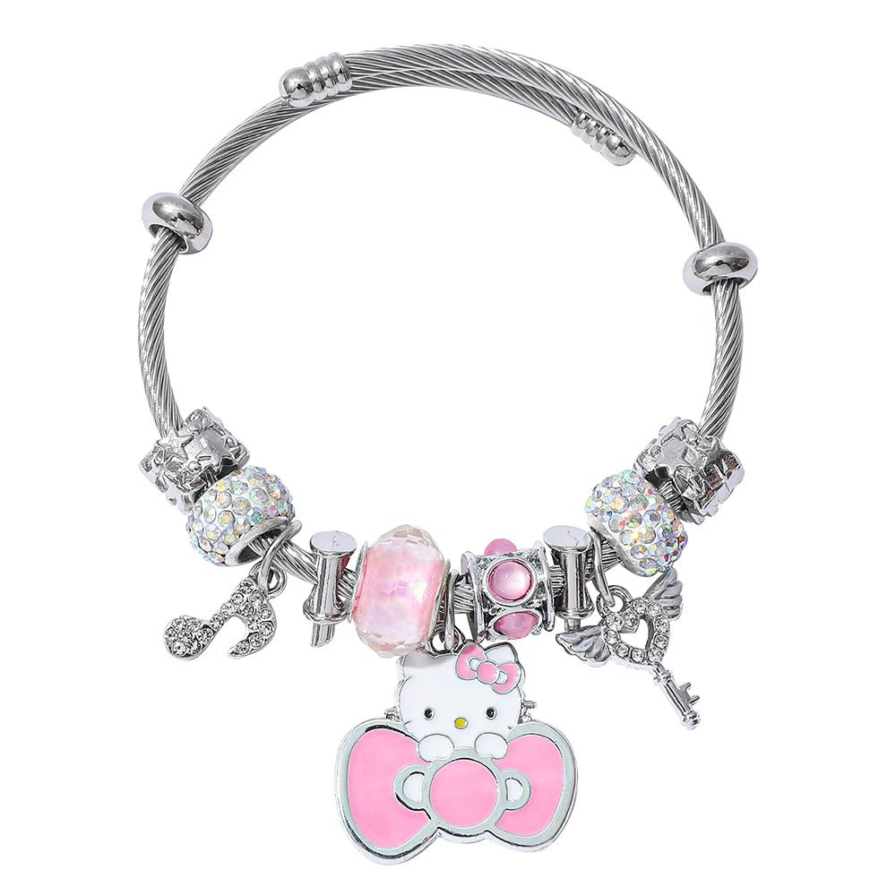 Hello Kitty Silver Charm Bracelet Cute Bow Pendant Gift Jewelry - Cake Pops Parties