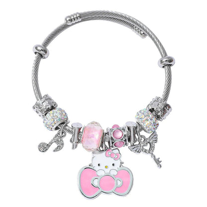 Hello Kitty Silver Charm Bracelet Cute Bow Pendant Gift Jewelry - Cake Pops Parties