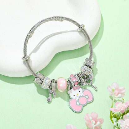 Hello Kitty Silver Charm Bracelet Cute Bow Pendant Gift Jewelry - Cake Pops Parties