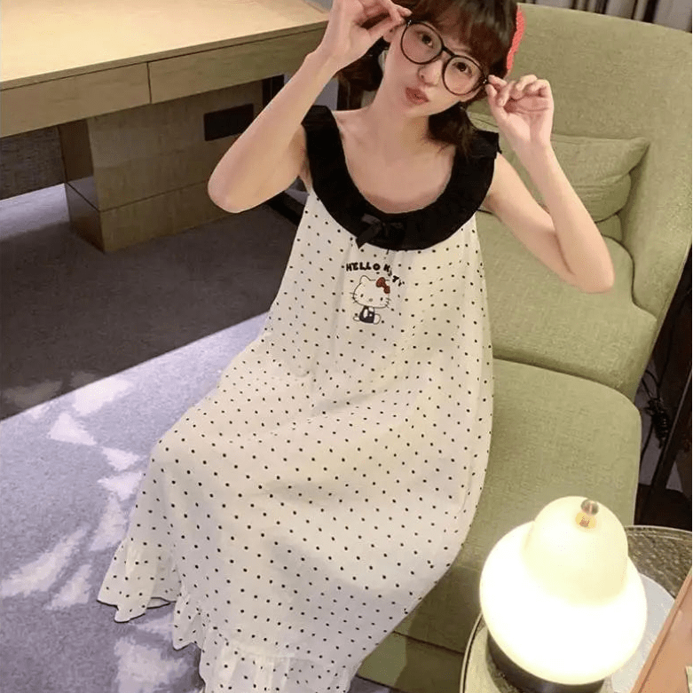 Hello Kitty Summer Nightgown | Sanrio Kawaii Breathable Wear for Girls - Cake Pops Parties
