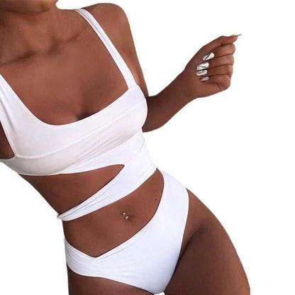 High Waist One - Piece | Solid Color Hollow Cut - Out Swimming Costume - Cake Pops Parties