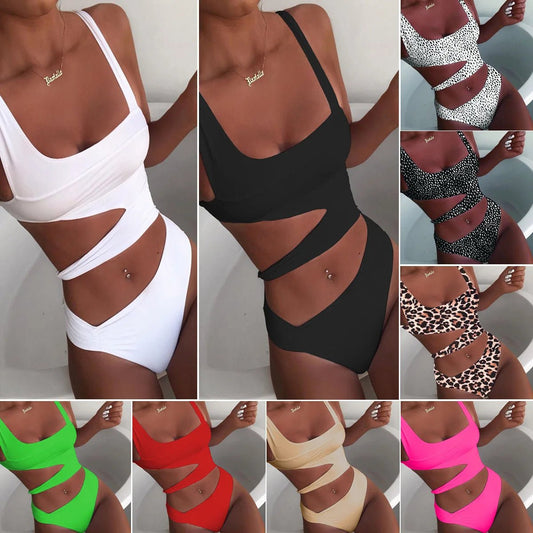 High Waist One - Piece | Solid Color Hollow Cut - Out Swimming Costume - Cake Pops Parties