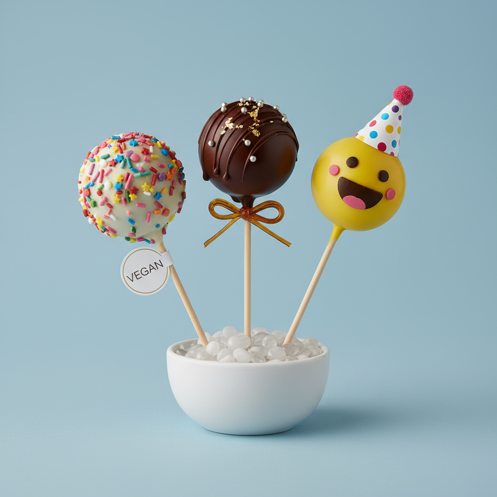 Party Perfect Trio Bundle - 3 handcrafted cake pops with vegan sprinkles, party chocolate and emoji designs