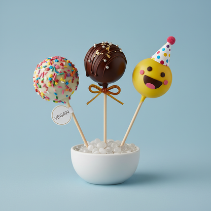 Party Perfect Trio Bundle - 3 handcrafted cake pops with vegan sprinkles, party chocolate and emoji designs
