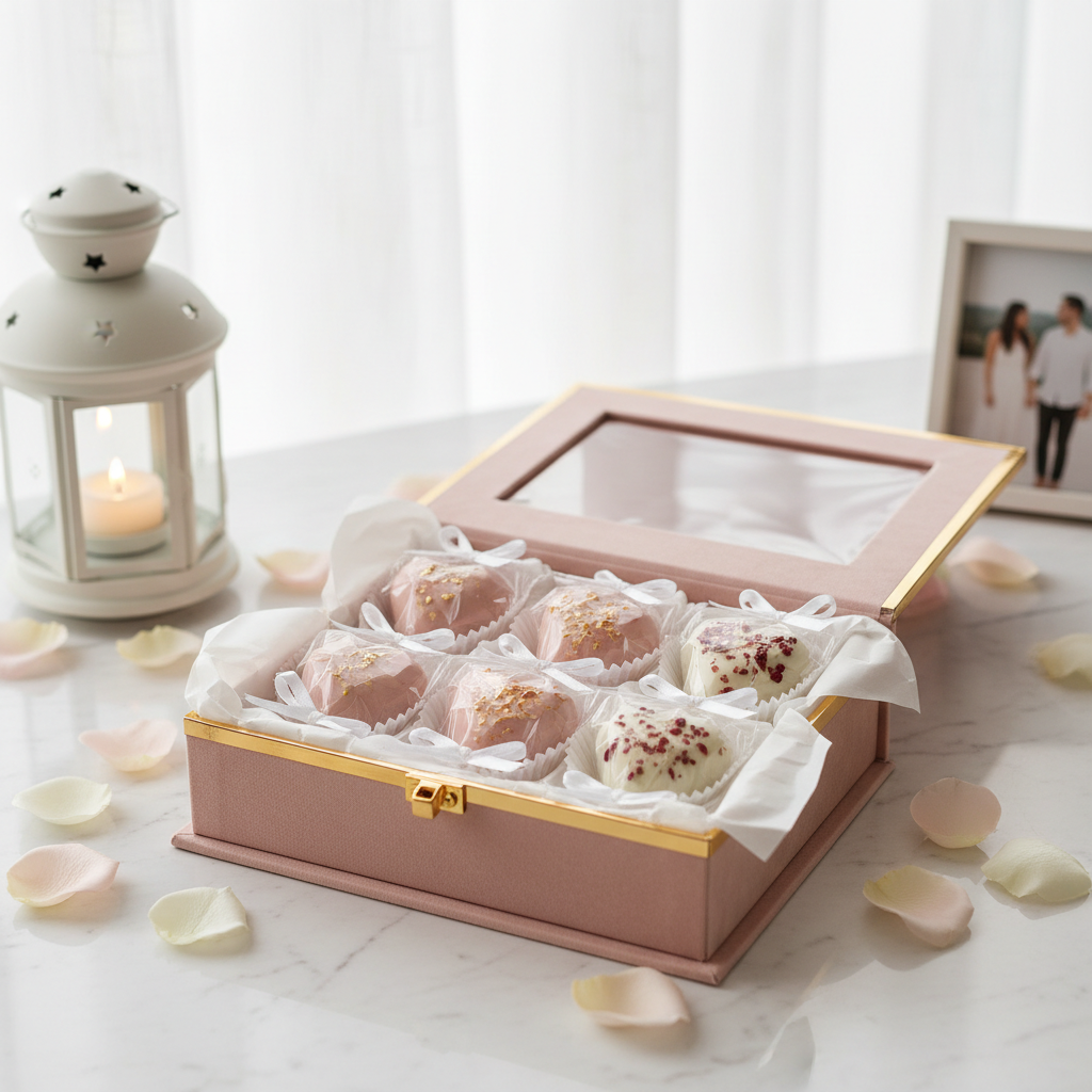 Valentine's Romance Bundle gift presentation with heart-shaped cake pops