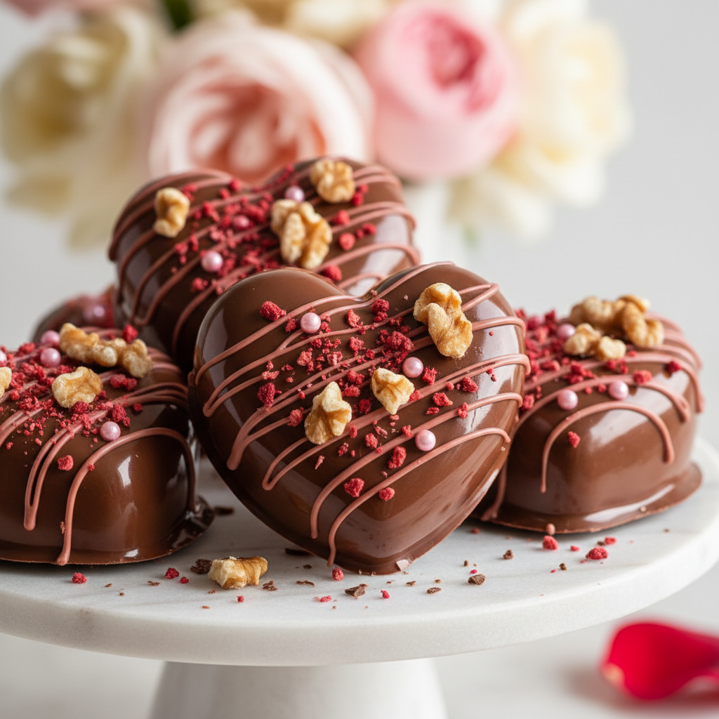 Close-up detail of handcrafted Valentine's cake pops with Belgian chocolate and decorations