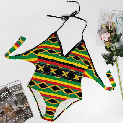 Jamaica Flag Halter Swimsuit | Sexy One Piece Push Up Reggae Beachwear - Cake Pops Parties