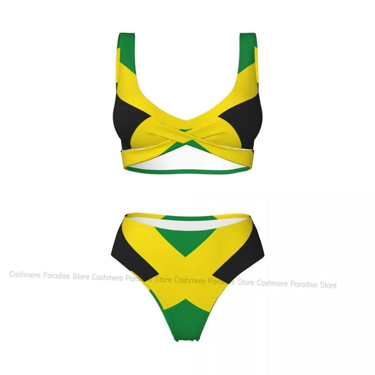 Jamaica Flag Push - Up Bikini | Sexy Two - Piece Separate Women's Swimsuit - Cake Pops Parties