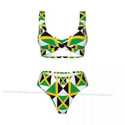 Jamaica Flag Push - Up Bikini | Sexy Two - Piece Swimsuit for Beach Lovers - Cake Pops Parties