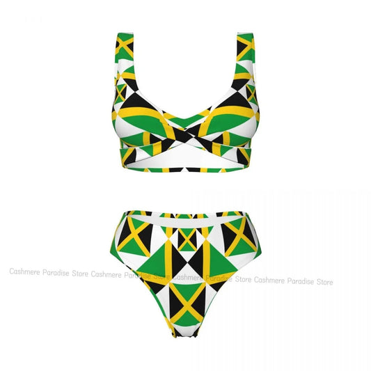 Jamaica Flag Push - Up Bikini | Sexy Two - Piece Swimsuit for Beach Lovers - Cake Pops Parties