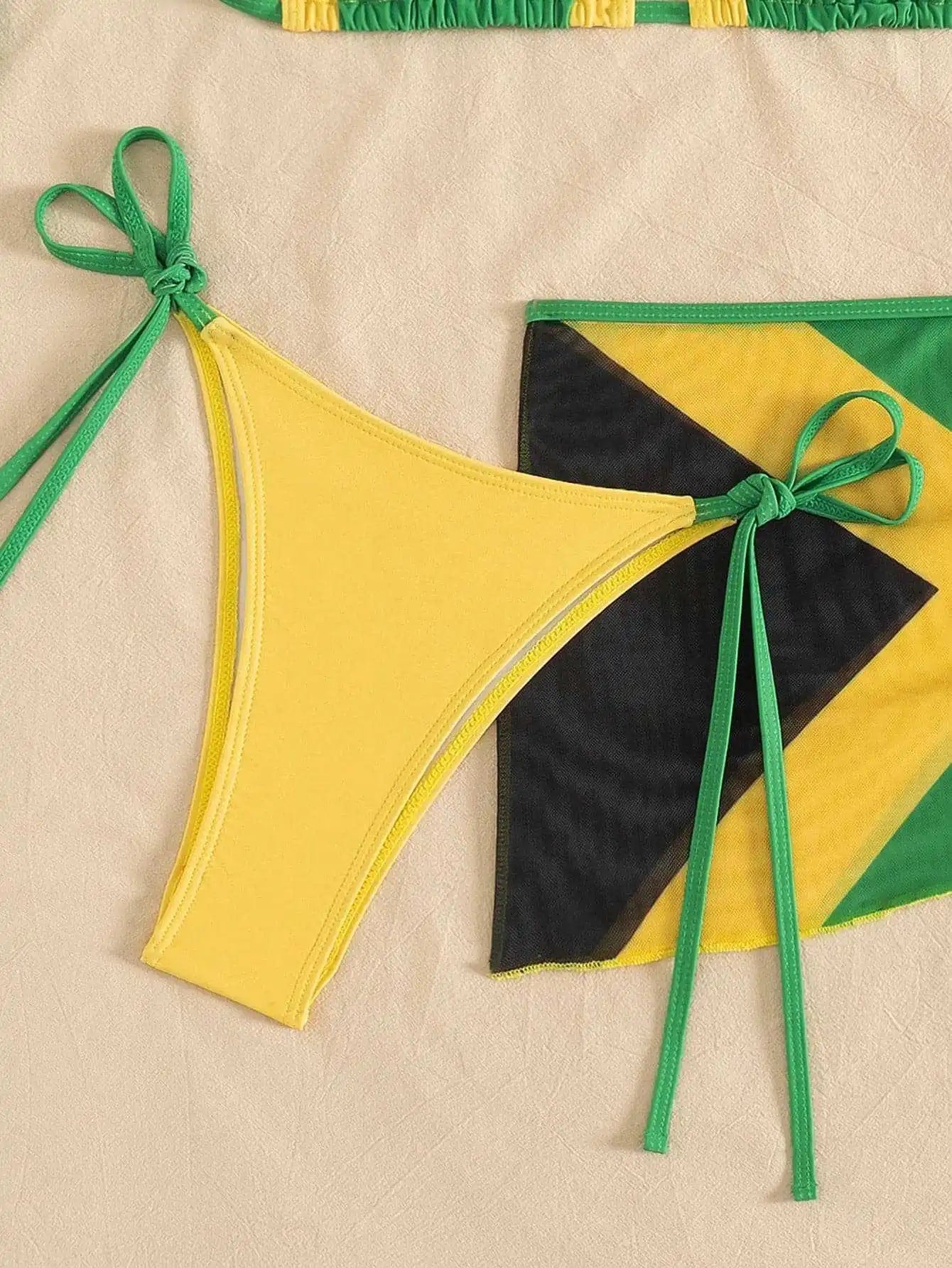Jamaica Flag Sexy Three Piece Bikini Set | Micro Split Swimsuit Beach Wear - Cake Pops Parties