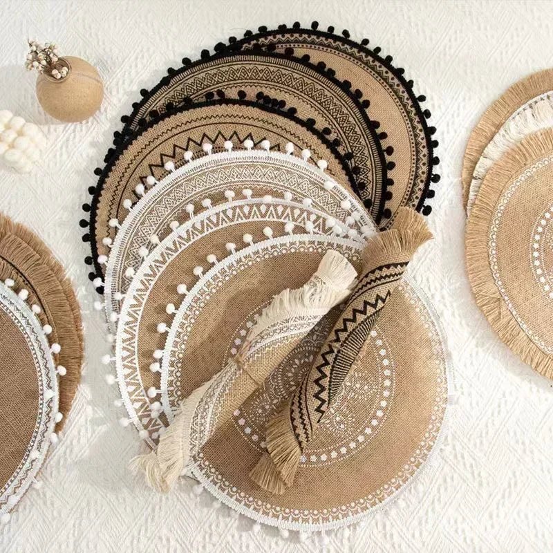 Jute Round Placemat Set - Non - Slip Dining Table Mats - Cake Pops Parties