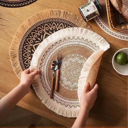 Jute Round Placemat Set - Non - Slip Dining Table Mats - Cake Pops Parties