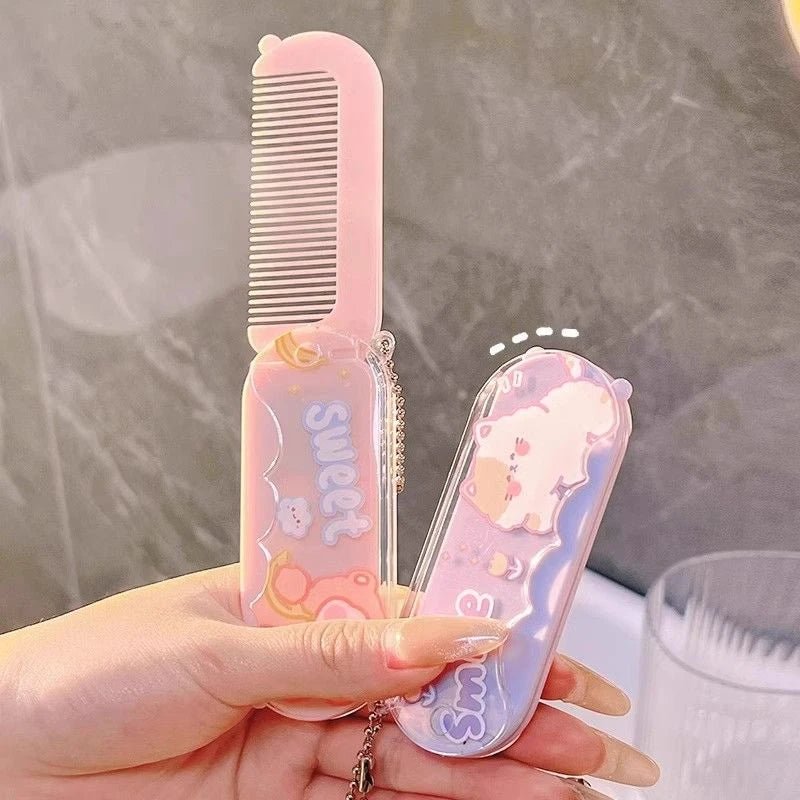 Kuromi Hello Kitty Travel Mirror & Comb Set | Folding Makeup Tool - Cake Pops Parties