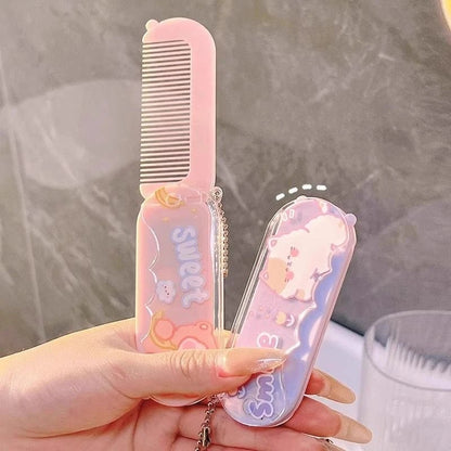 Kuromi Hello Kitty Travel Mirror & Comb Set | Folding Makeup Tool - Cake Pops Parties