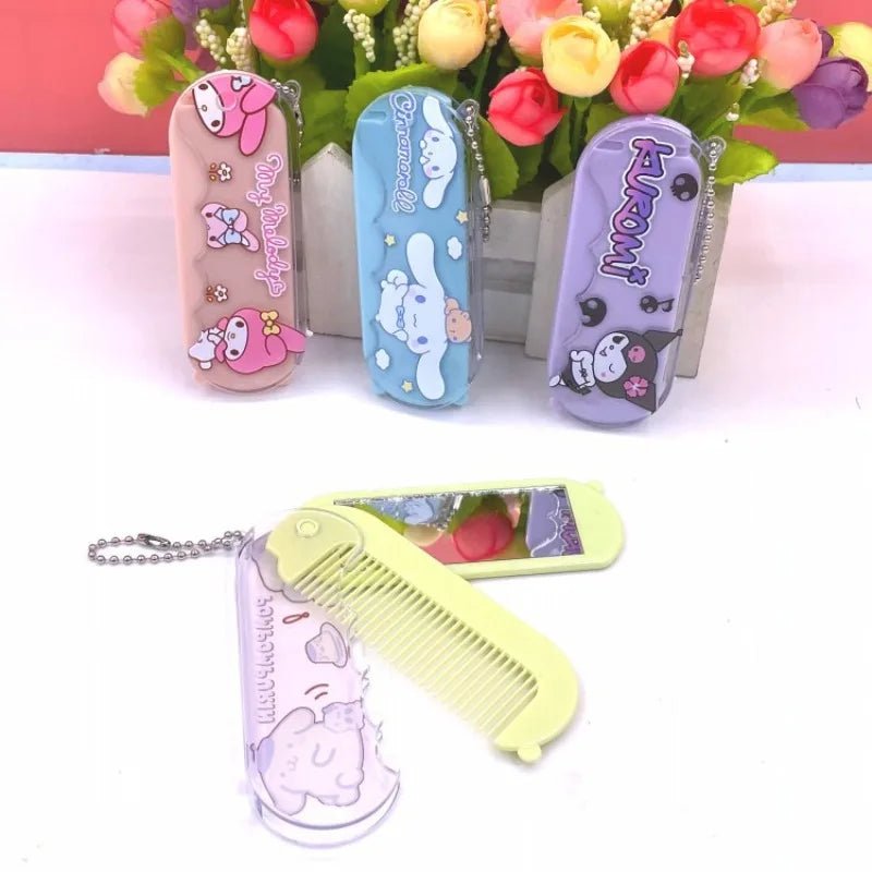 Kuromi Hello Kitty Travel Mirror & Comb Set | Folding Makeup Tool - Cake Pops Parties