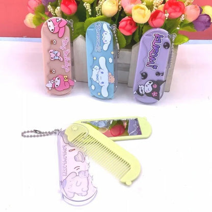 Kuromi Hello Kitty Travel Mirror & Comb Set | Folding Makeup Tool - Cake Pops Parties
