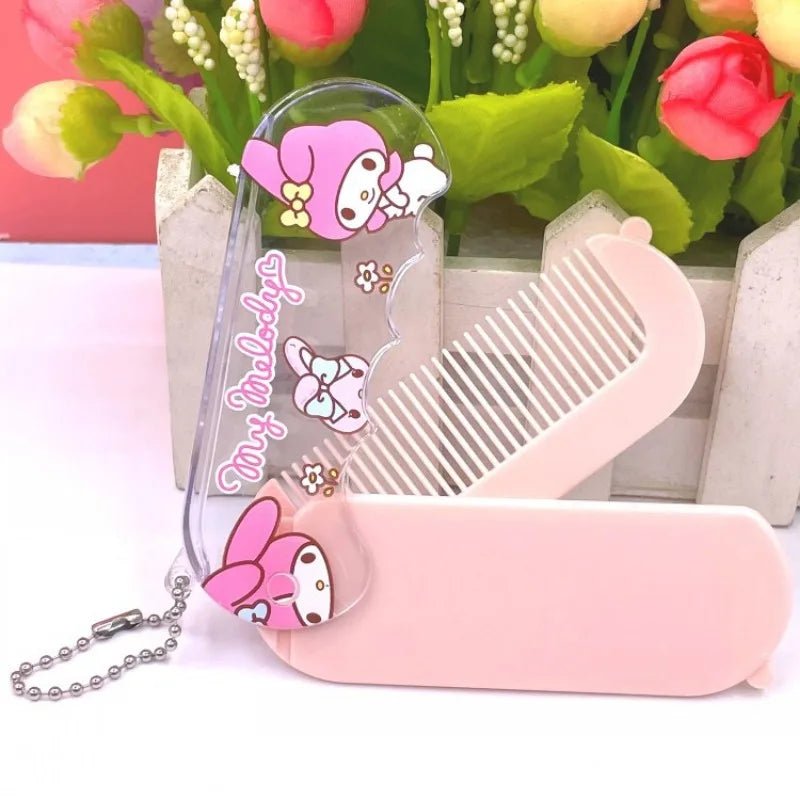 Kuromi Hello Kitty Travel Mirror & Comb Set | Folding Makeup Tool - Cake Pops Parties