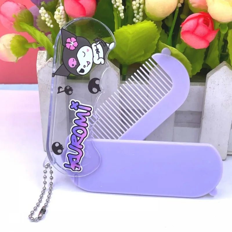 Kuromi Hello Kitty Travel Mirror & Comb Set | Folding Makeup Tool - Cake Pops Parties