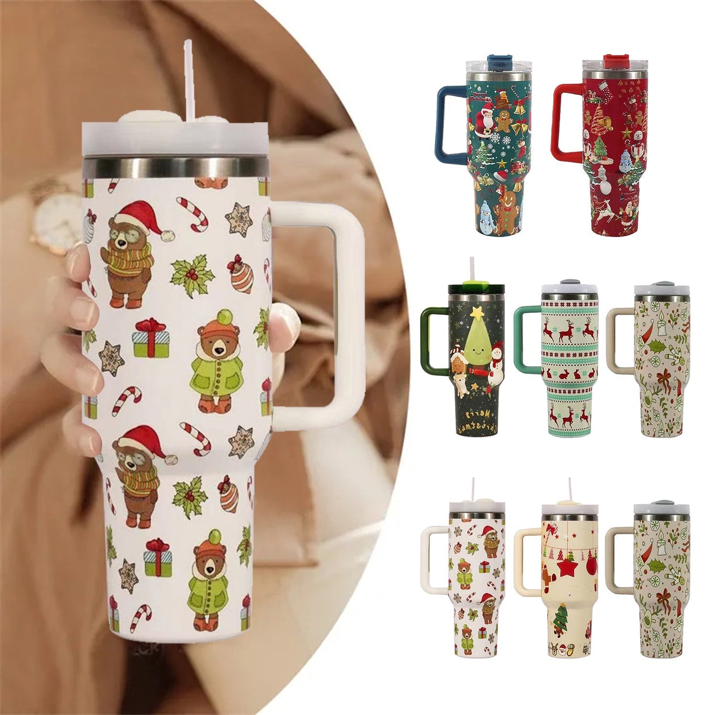 Large Christmas Pattern Steel Tumbler - Cake Pops Parties