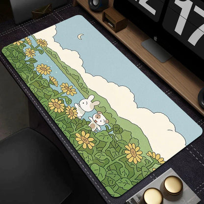 Large Gaming Mouse Mat - Cute Green Plant Design - Cake Pops Parties