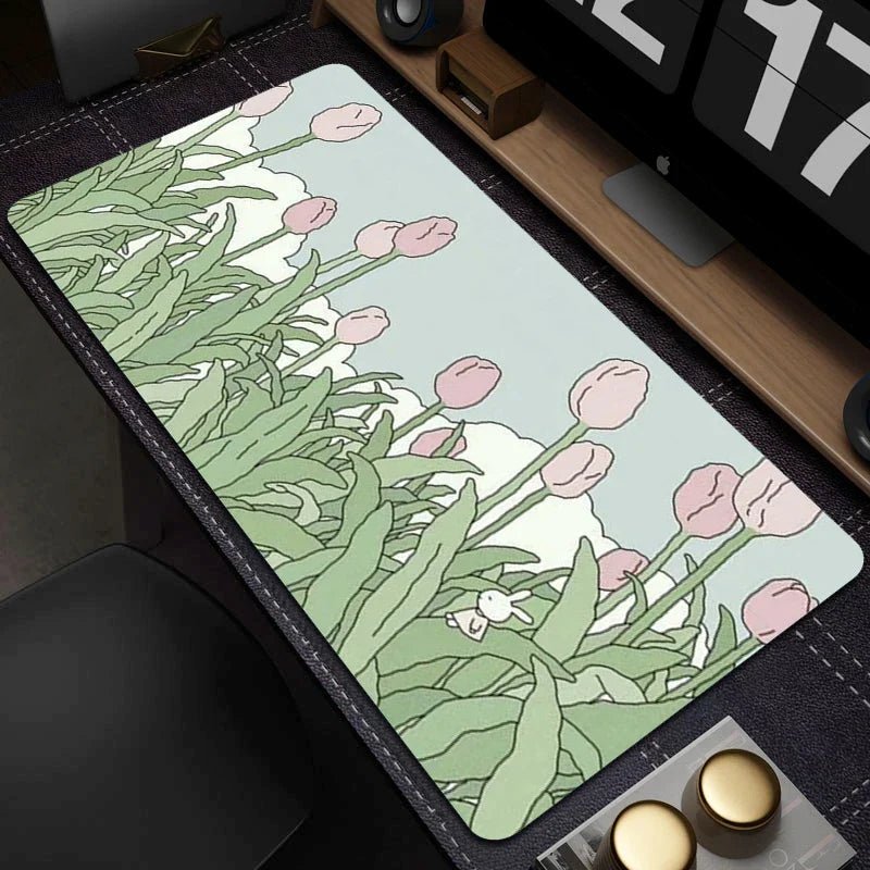Large Gaming Mouse Mat - Cute Green Plant Design - Cake Pops Parties