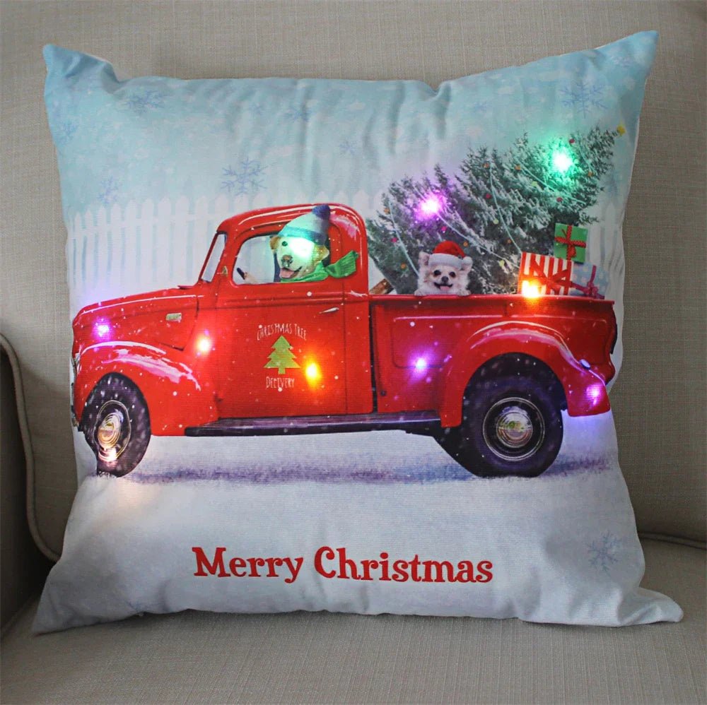 LED Light Christmas Pillow Cover - Santa Elk Glow - Cake Pops Parties
